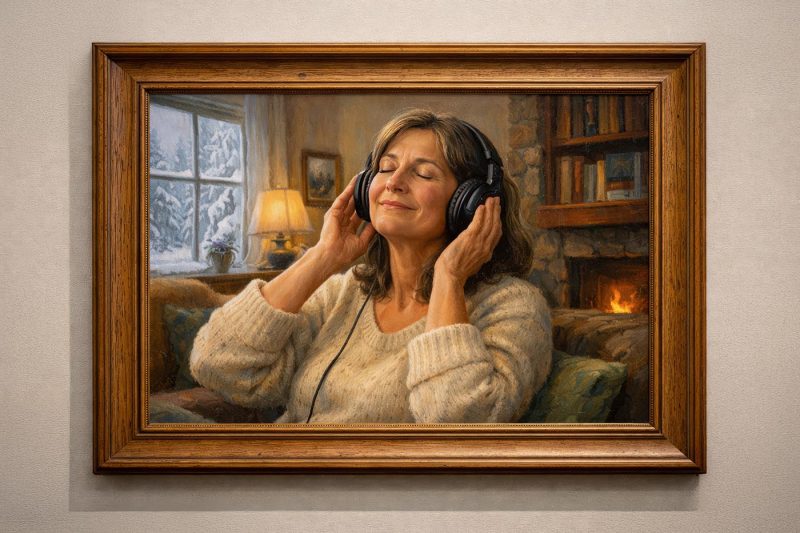 Serenity: Woman enjoying nature sounds in peace.
